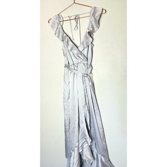Show Me Your Mumu Samantha Silver Ruffle Layer Wrap Dress Size Extra Small NWT - Picture 2 of 16